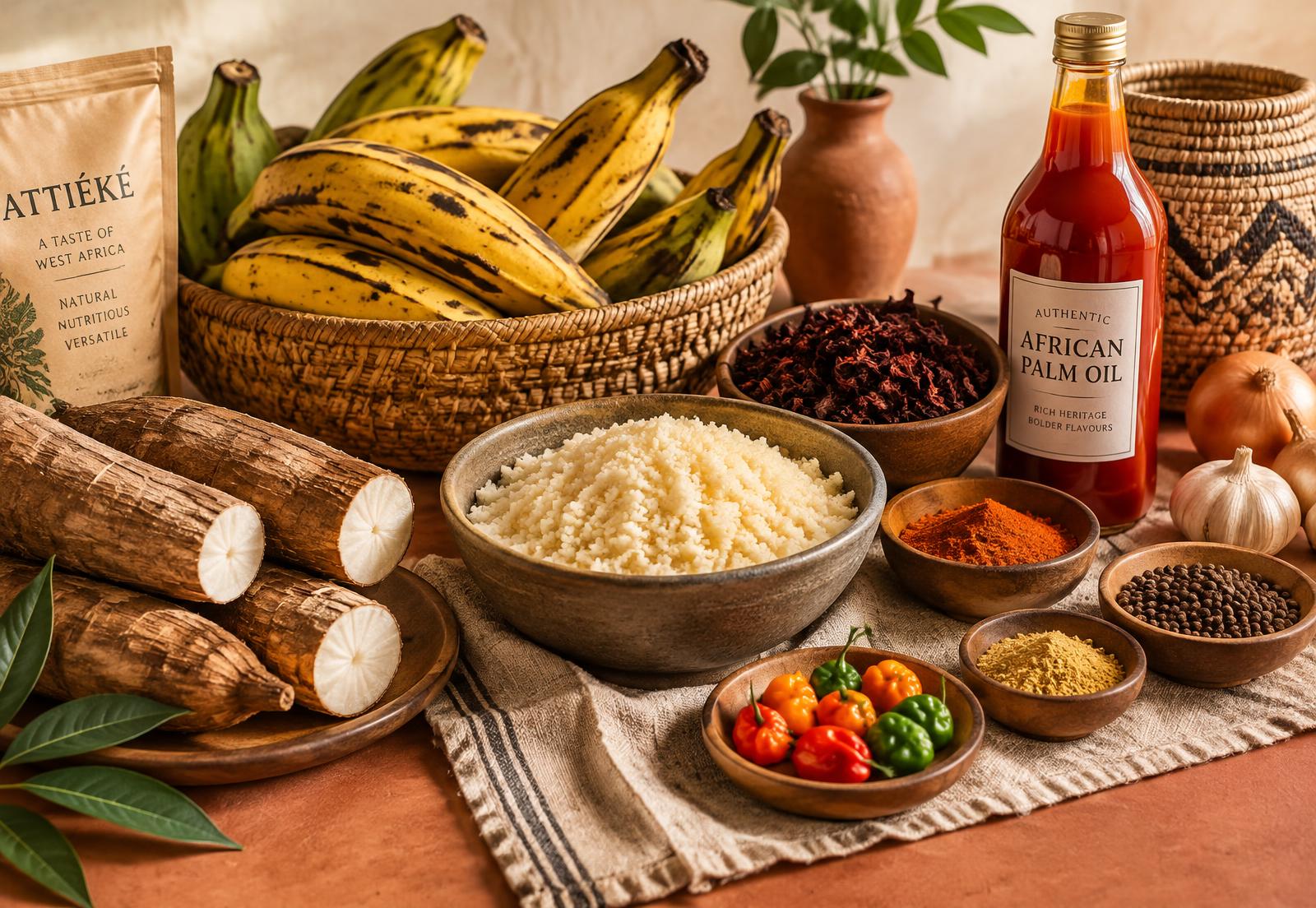 Produits africains : plantains, attiéké, épices et manioc